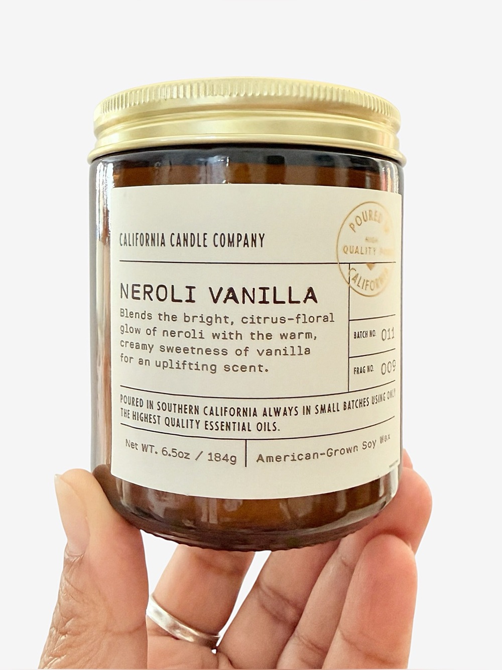 Leoben Company Neroli Vanilla Luxury Scented Candle — Amber Jar with Gold Lid